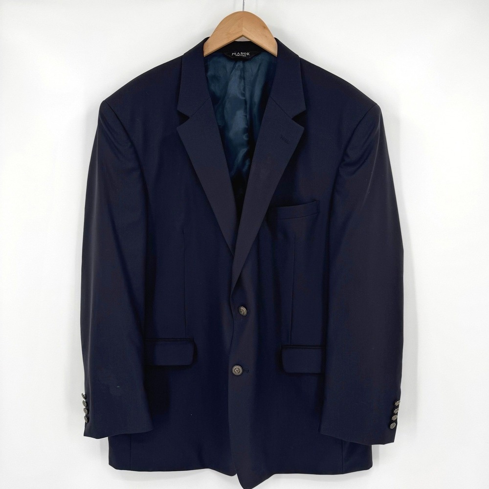 Jos. A. Bank 48R Navy Wool Sport Coat Blazer 2 Crest Button Men's